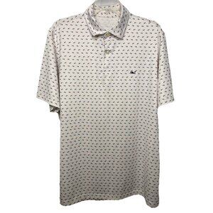 Vineyard Vines Men's Large Polo Shirt All Over Print Whale Logo Performance Golf